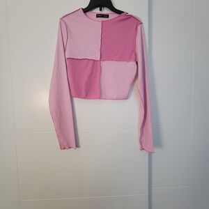 SHEIN Pink Patchwork Crop Top